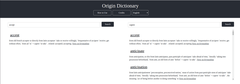 Origin Dictionary